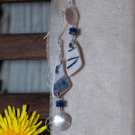 Sea Tumbled Pottery Dangle Earrings