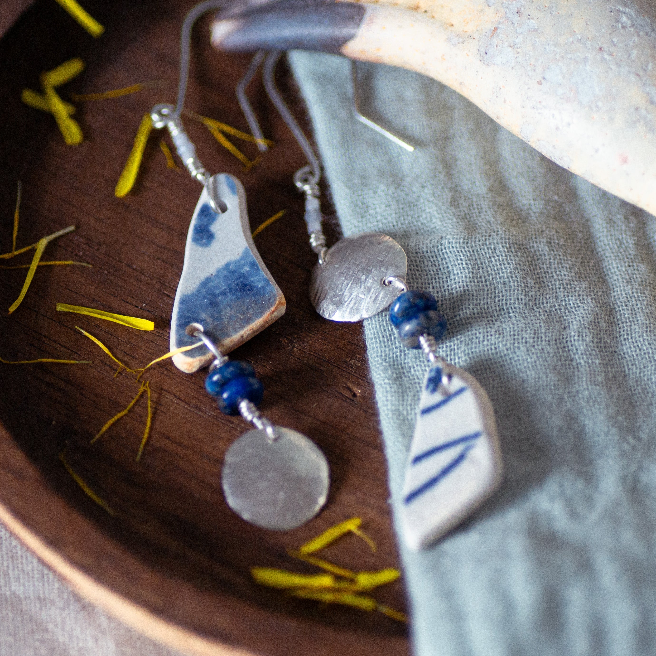 Sea Tumbled Pottery Dangle Earrings