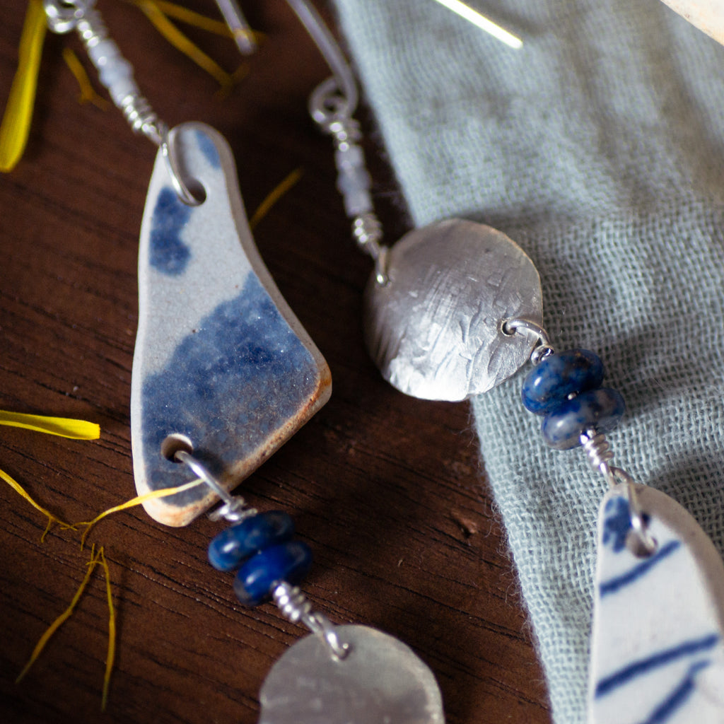 Sea Tumbled Pottery Dangle Earrings