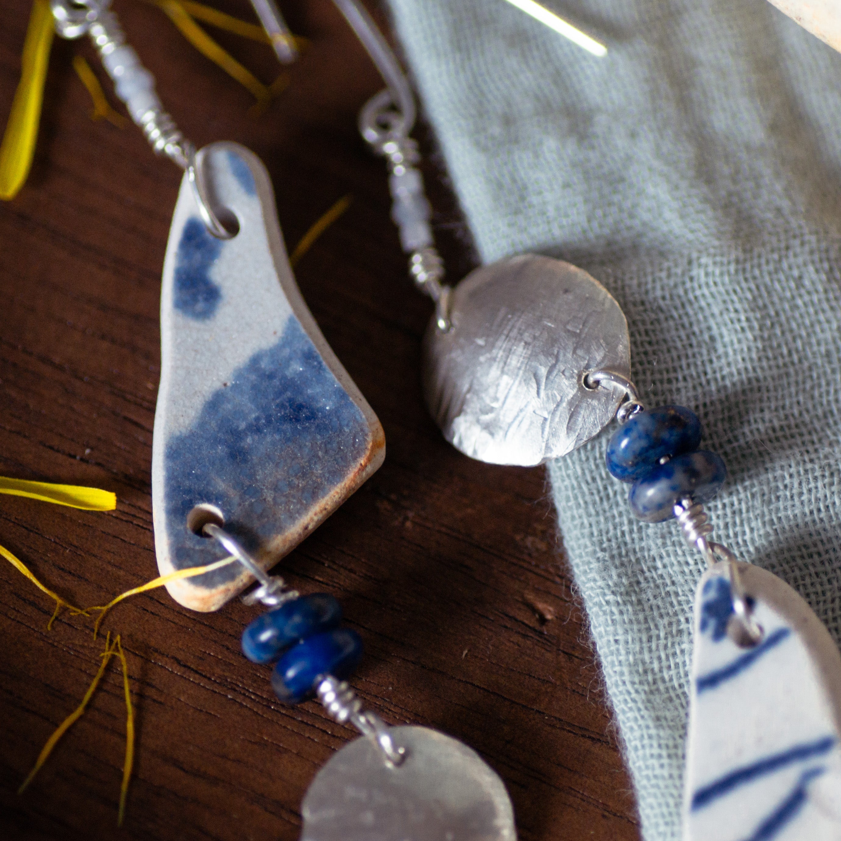 Sea Tumbled Pottery Dangle Earrings