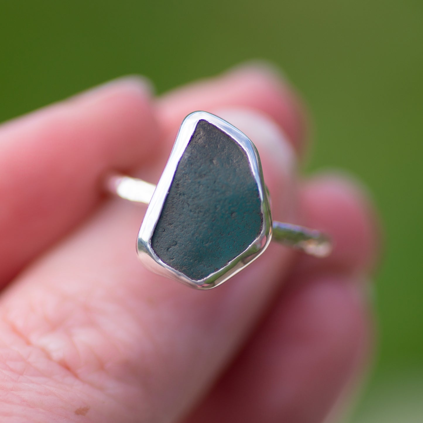 Aqua Sea Glass Sterling Silver Ring, Size O/7½ (UK/US)