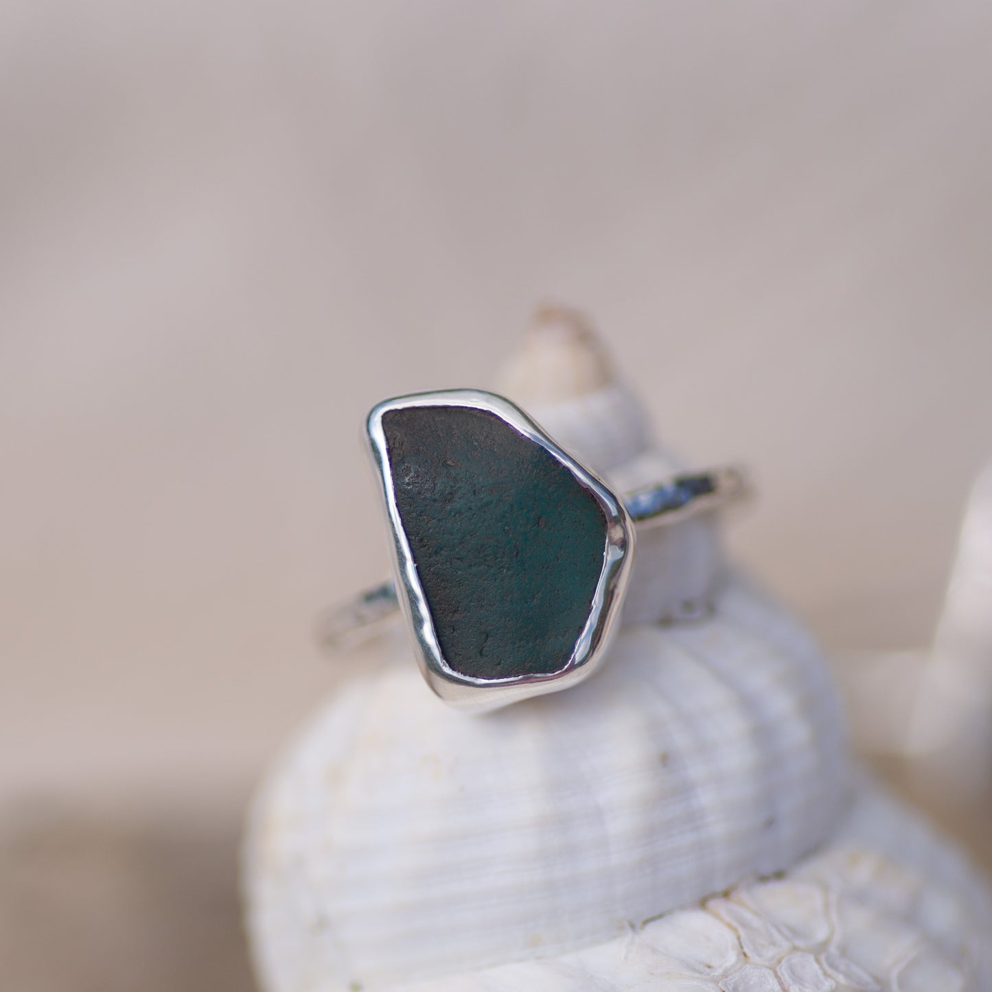 Aqua Sea Glass Sterling Silver Ring, Size O/7½ (UK/US)