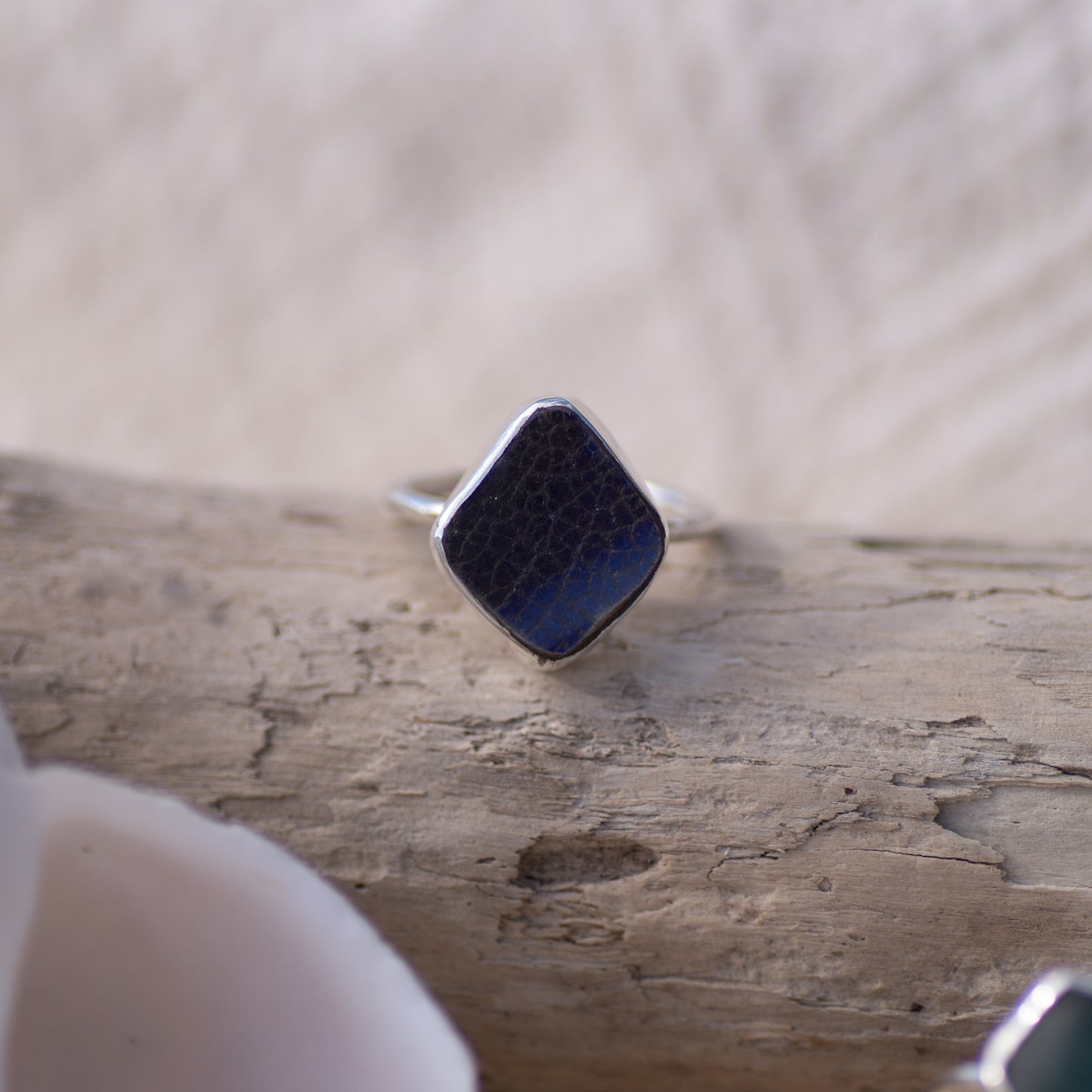 Blue Gradient Sea Pottery Sterling Silver Ring, Size T/10 (UK/US)