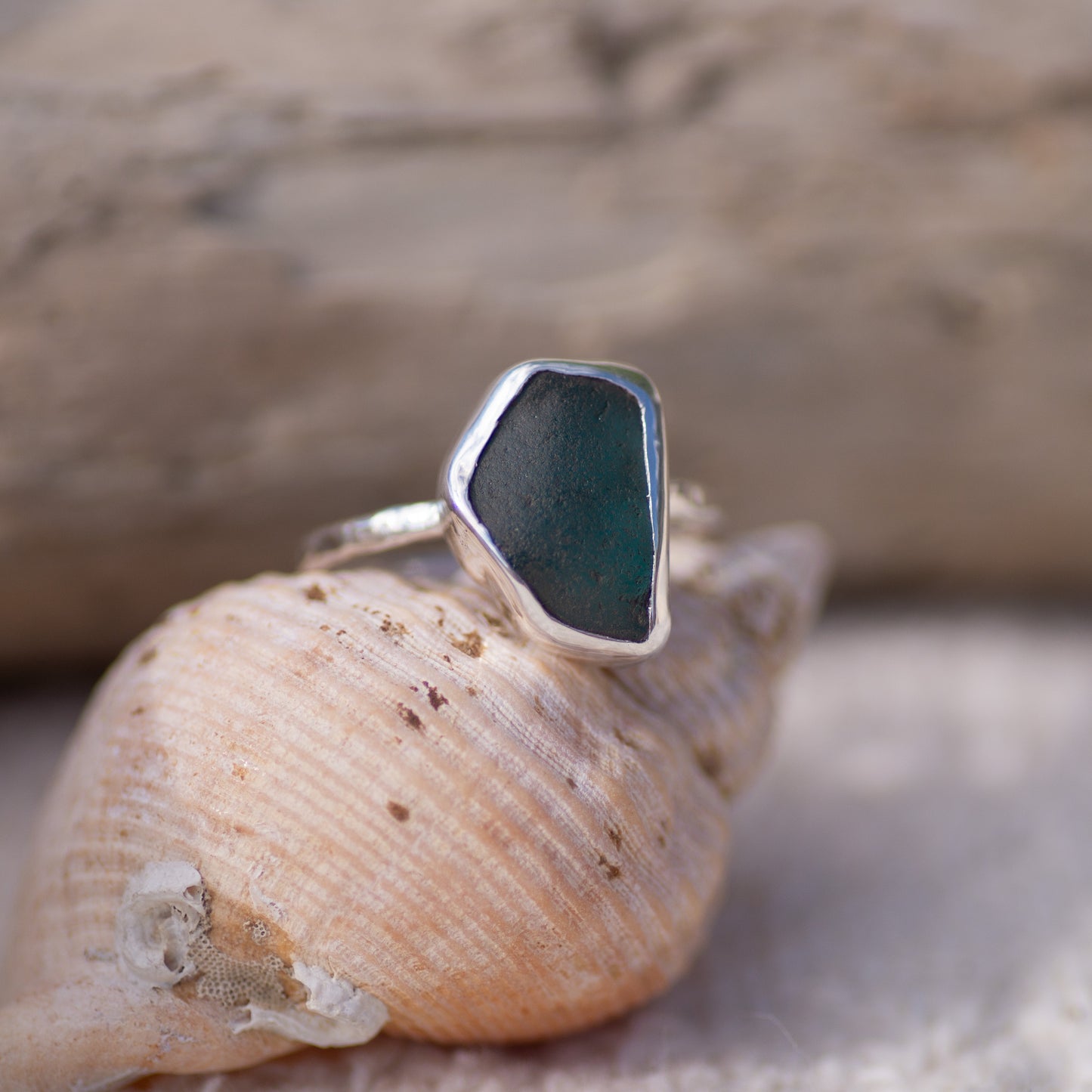 Aqua Sea Glass Sterling Silver Ring, Size O/7½ (UK/US)