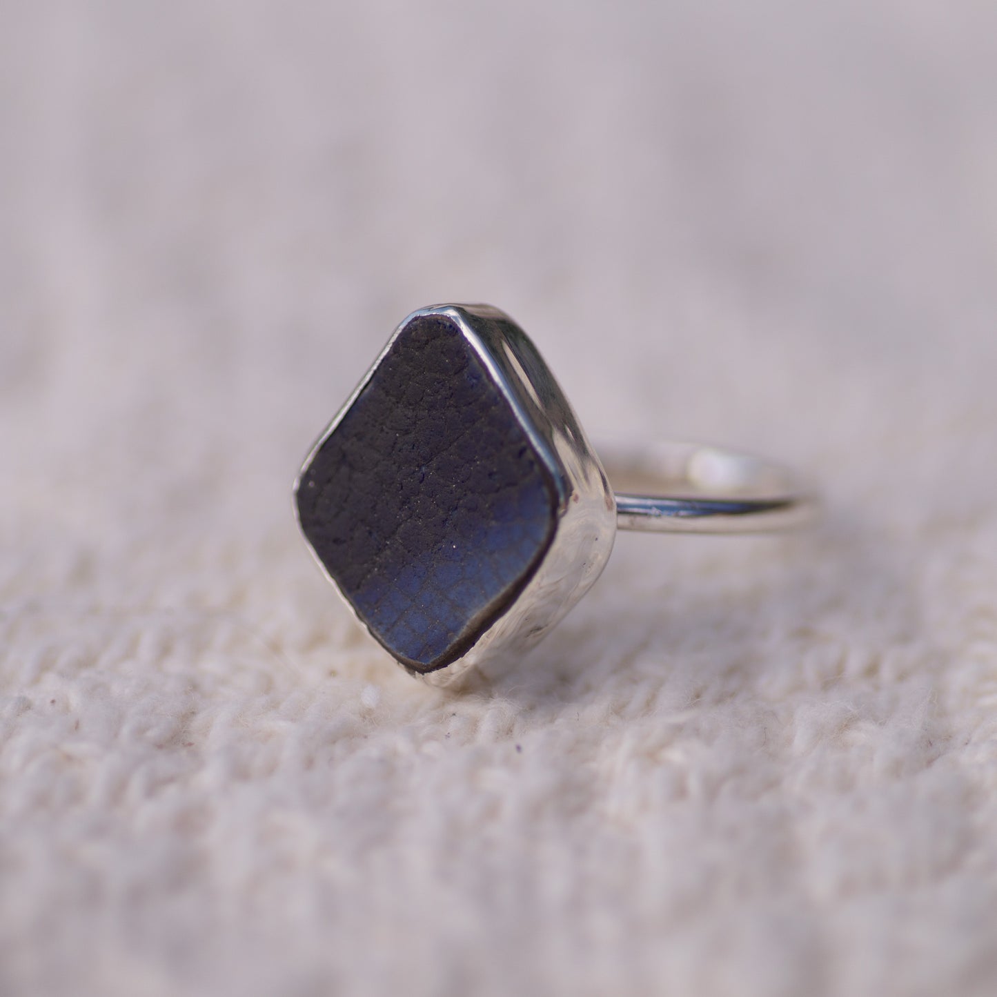 Blue Gradient Sea Pottery Sterling Silver Ring, Size T/10 (UK/US)