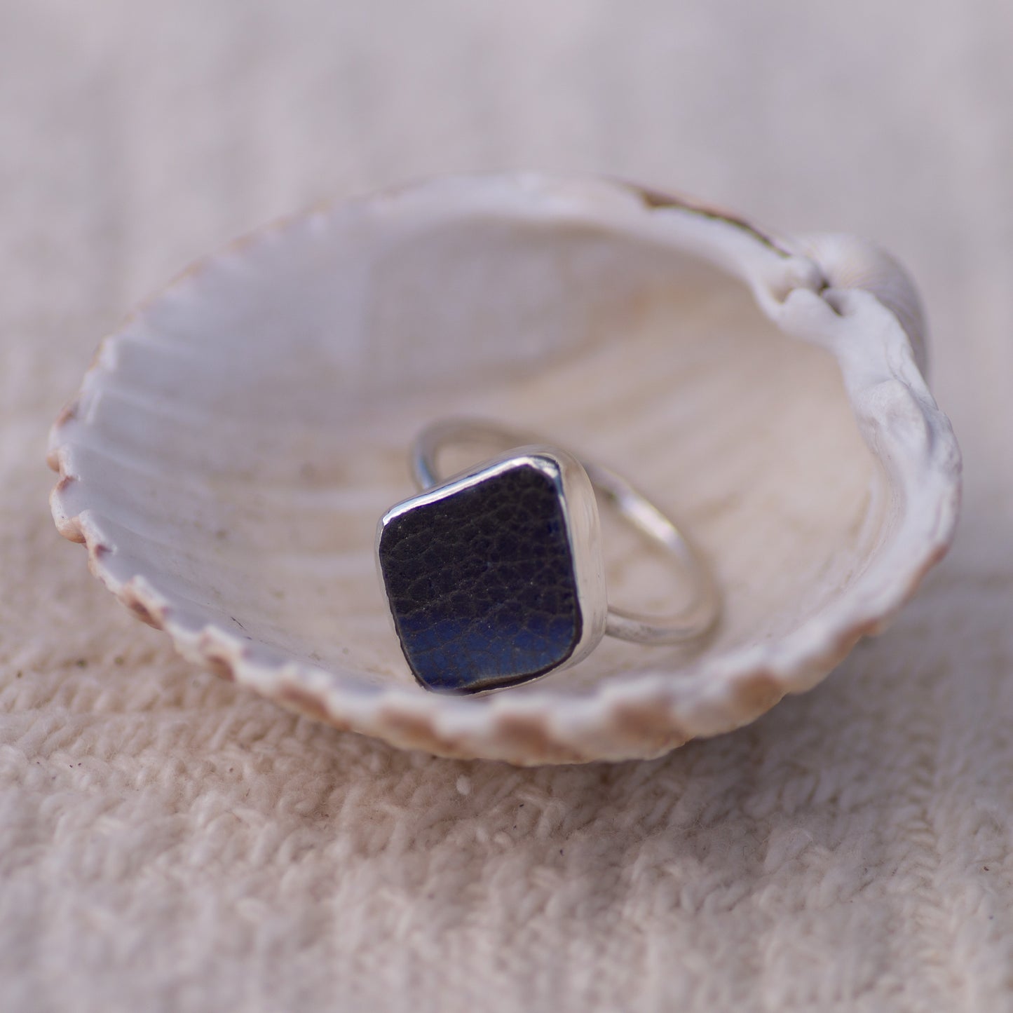 Blue Gradient Sea Pottery Sterling Silver Ring, Size T/10 (UK/US)