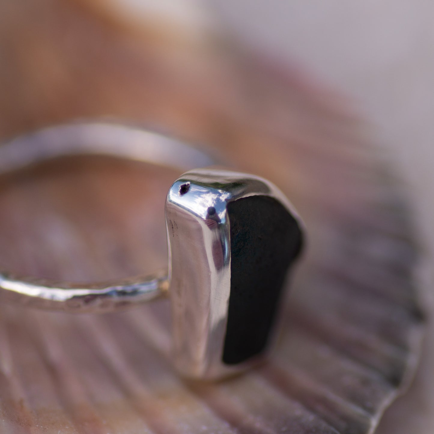 Aqua Sea Glass Sterling Silver Ring, Size O/7½ (UK/US)