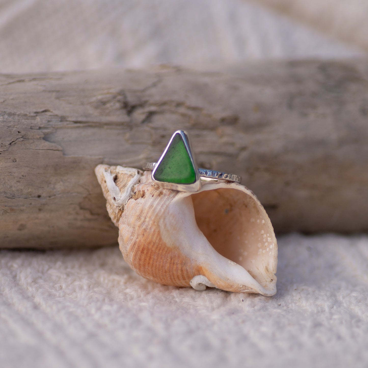Green Sea Glass Sterling Silver Ring, Size S/9½ (UK/US)