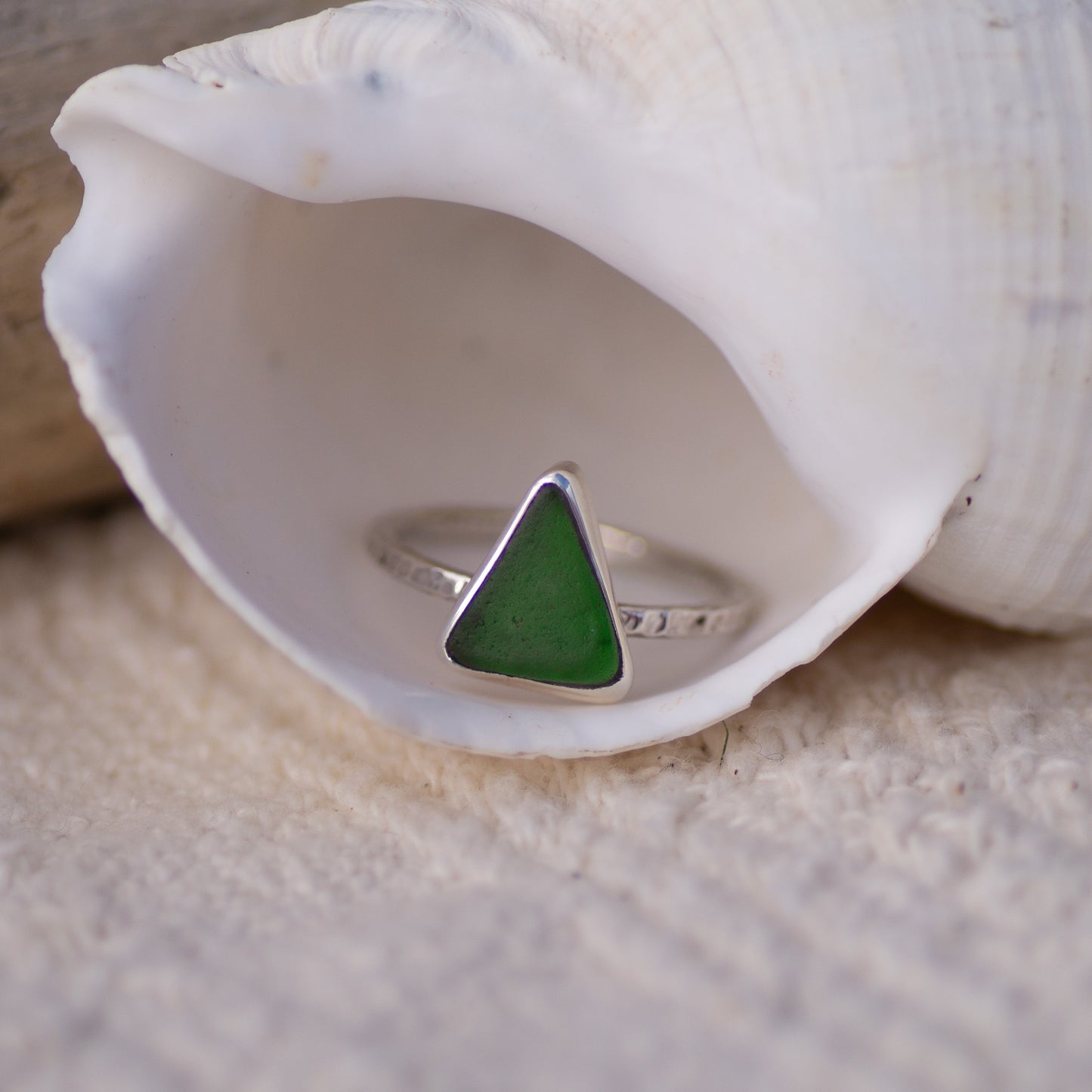 Green Sea Glass Sterling Silver Ring, Size S/9½ (UK/US)
