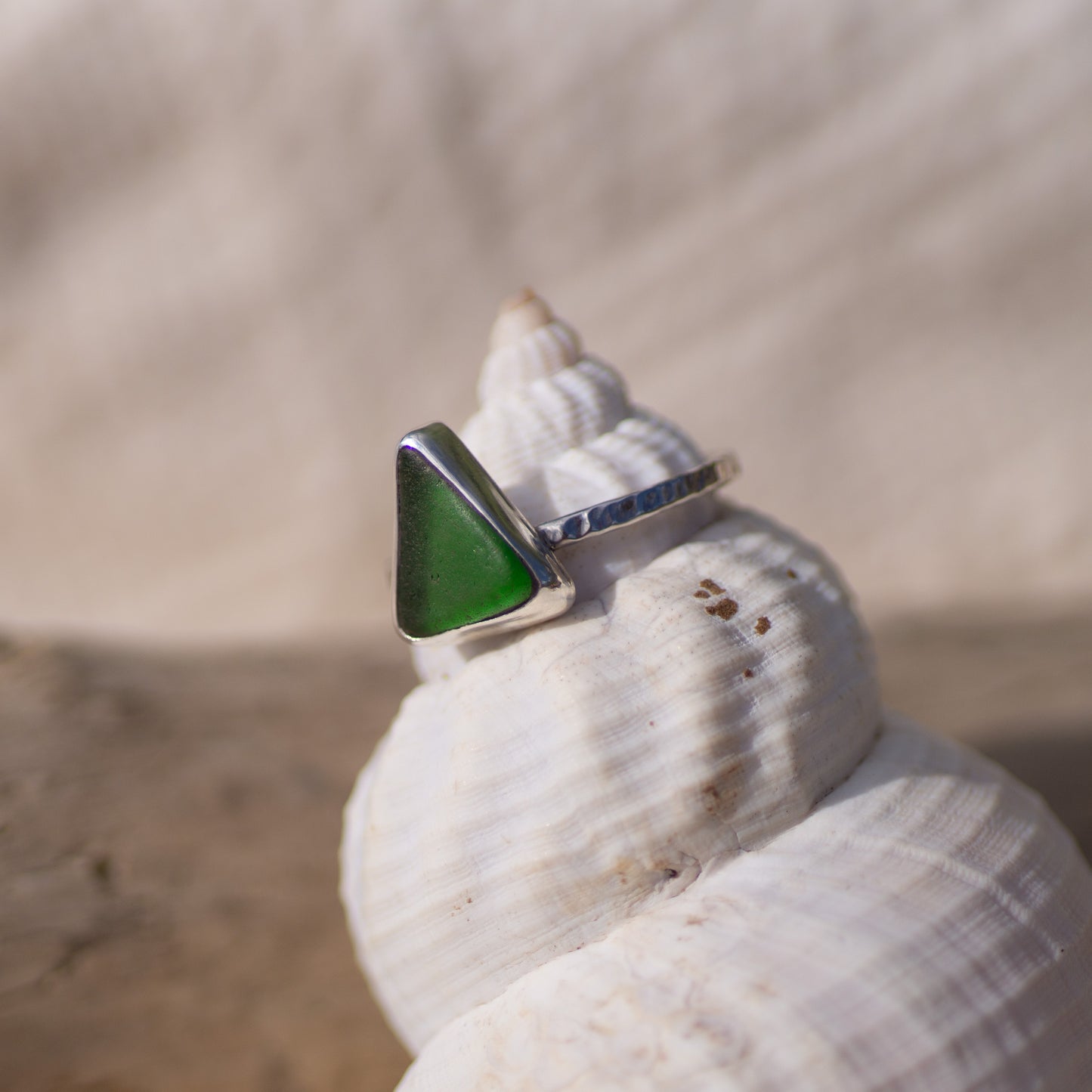 Green Sea Glass Sterling Silver Ring, Size S/9½ (UK/US)