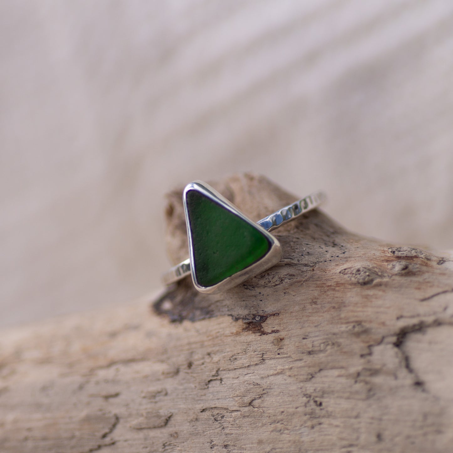 Green Sea Glass Sterling Silver Ring, Size S/9½ (UK/US)