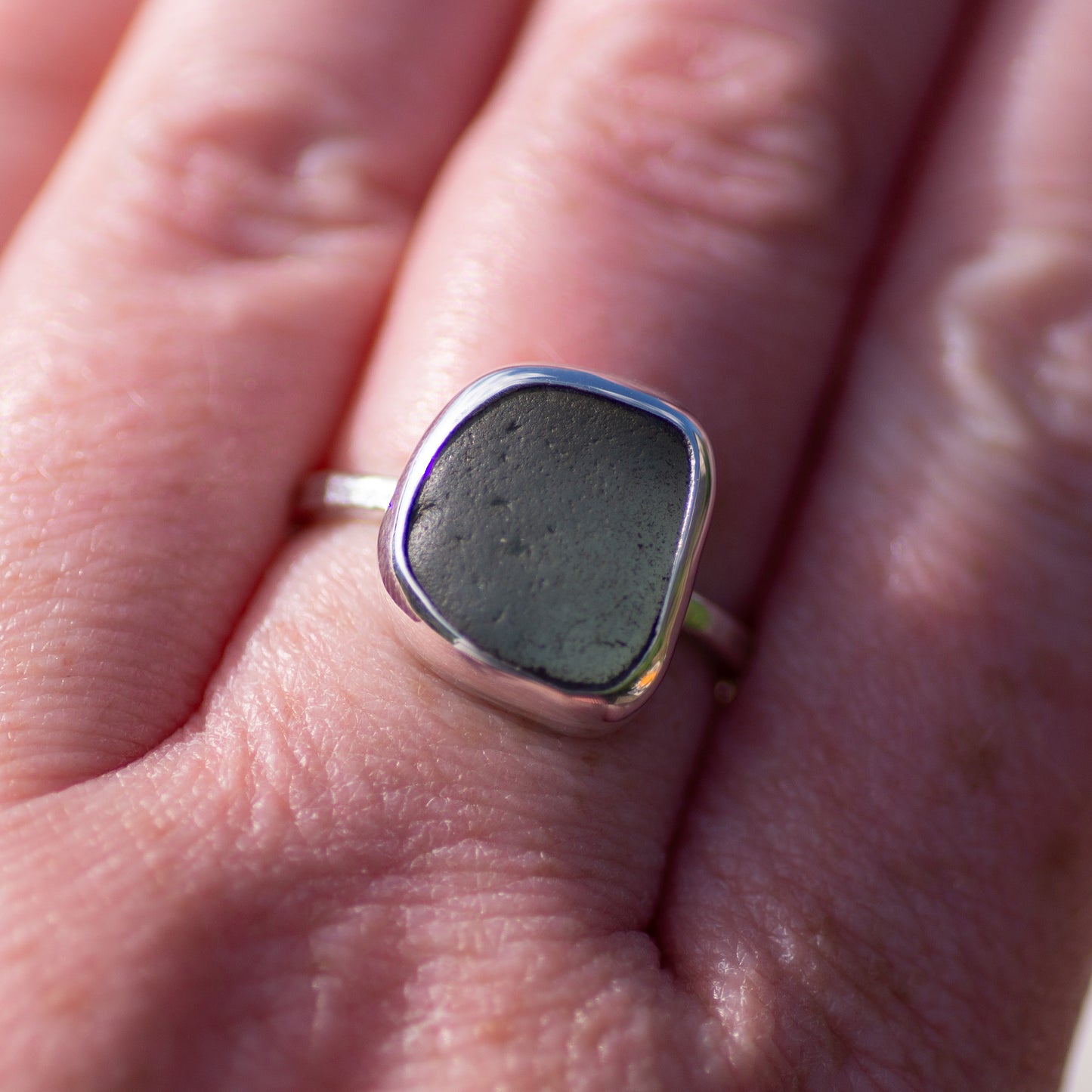 Grey Sea Glass Sterling Silver Ring, Size Q/8½ (UK/US)