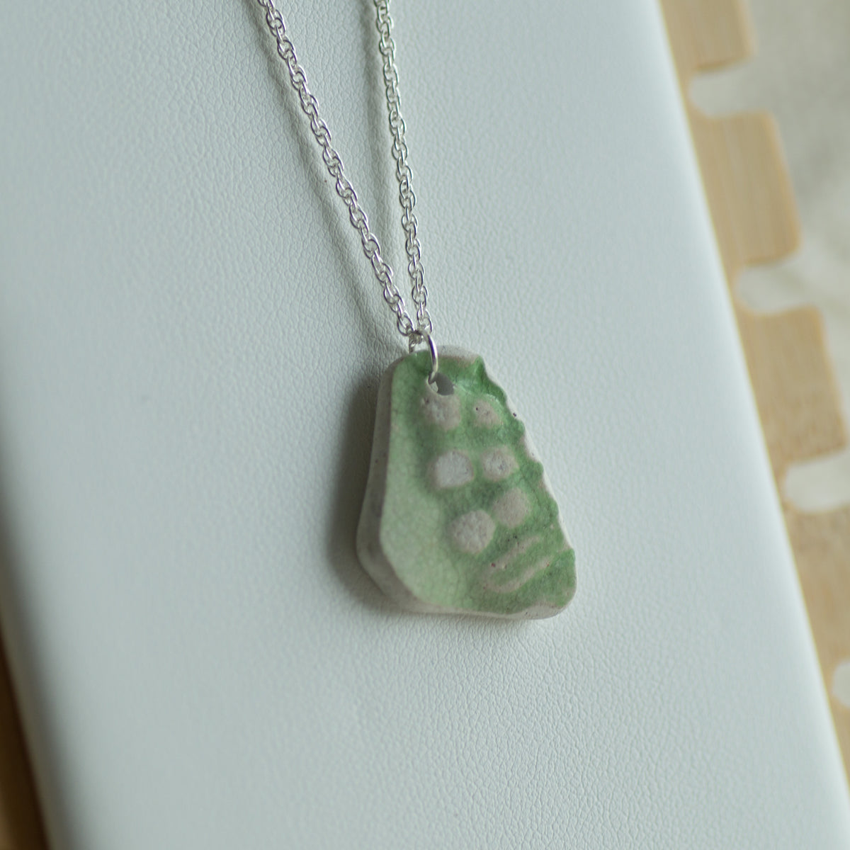 Green Pottery Sherd Sterling Silver Necklace
