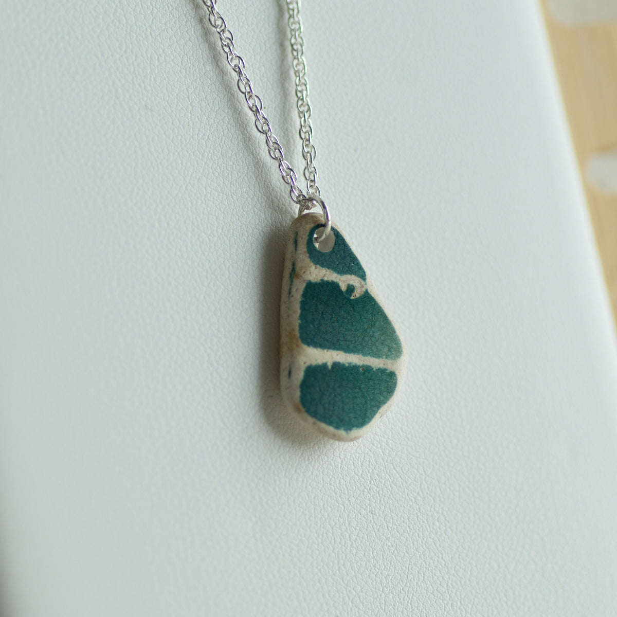 Teal Pottery Sherd Sterling Silver Necklace