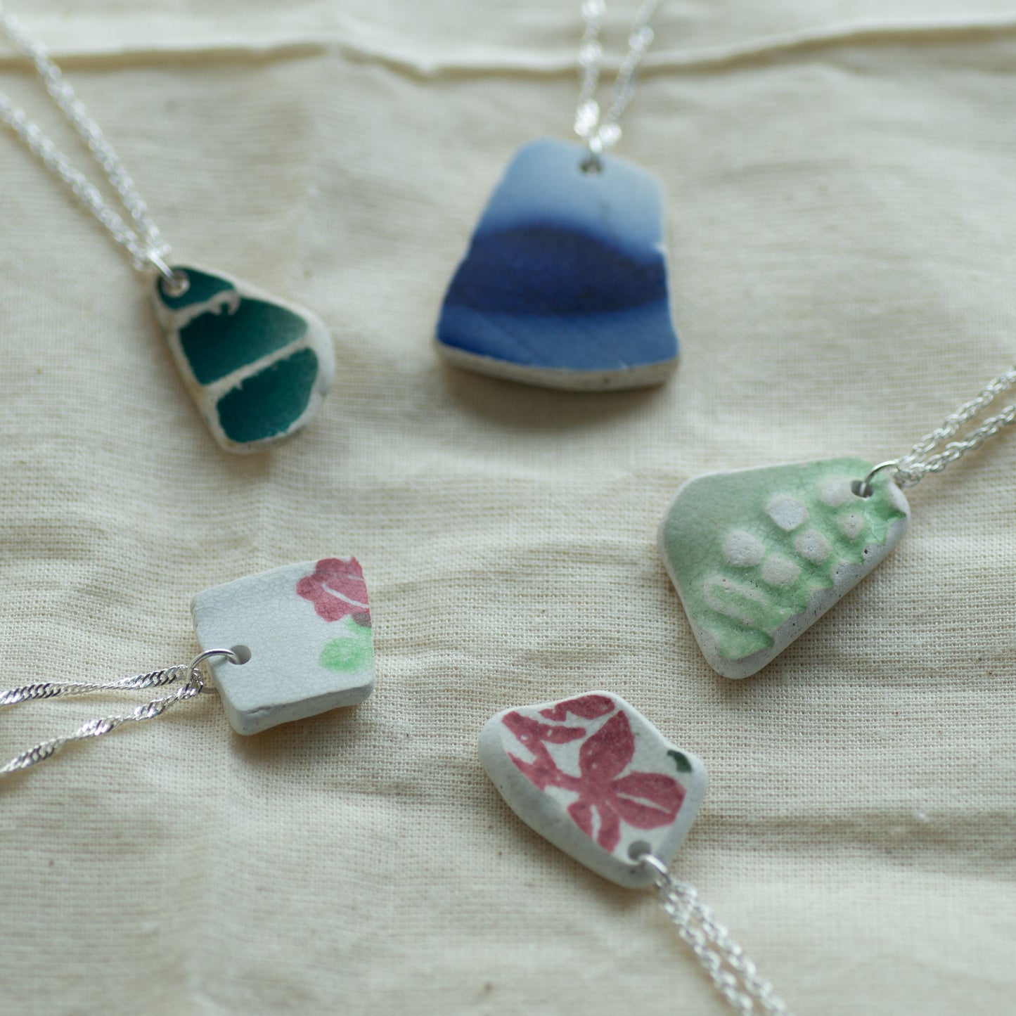 Teal Pottery Sherd Sterling Silver Necklace