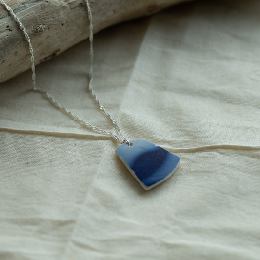 Blue Gradient Pottery Sherd Sterling Silver Necklace