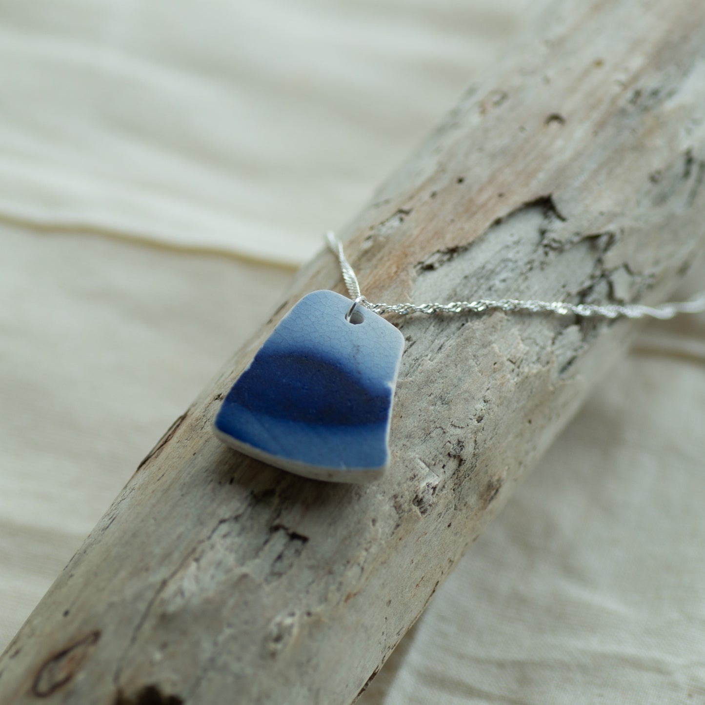 Blue Gradient Pottery Sherd Sterling Silver Necklace
