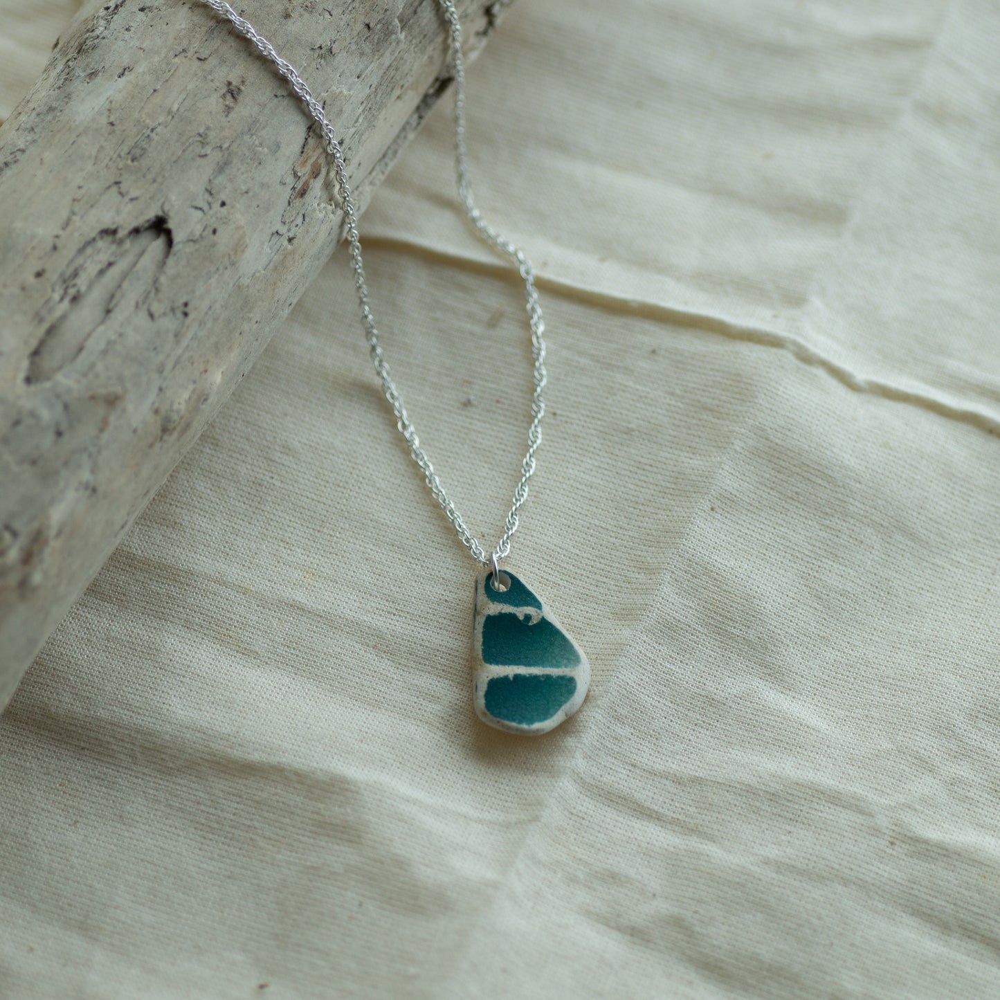 Teal Pottery Sherd Sterling Silver Necklace
