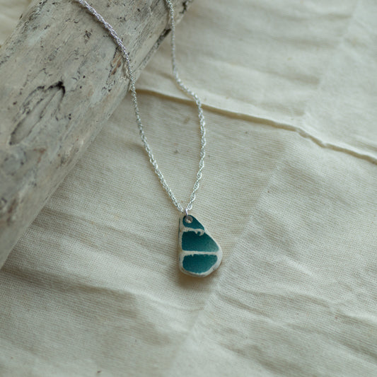 Teal Pottery Sherd Sterling Silver Necklace