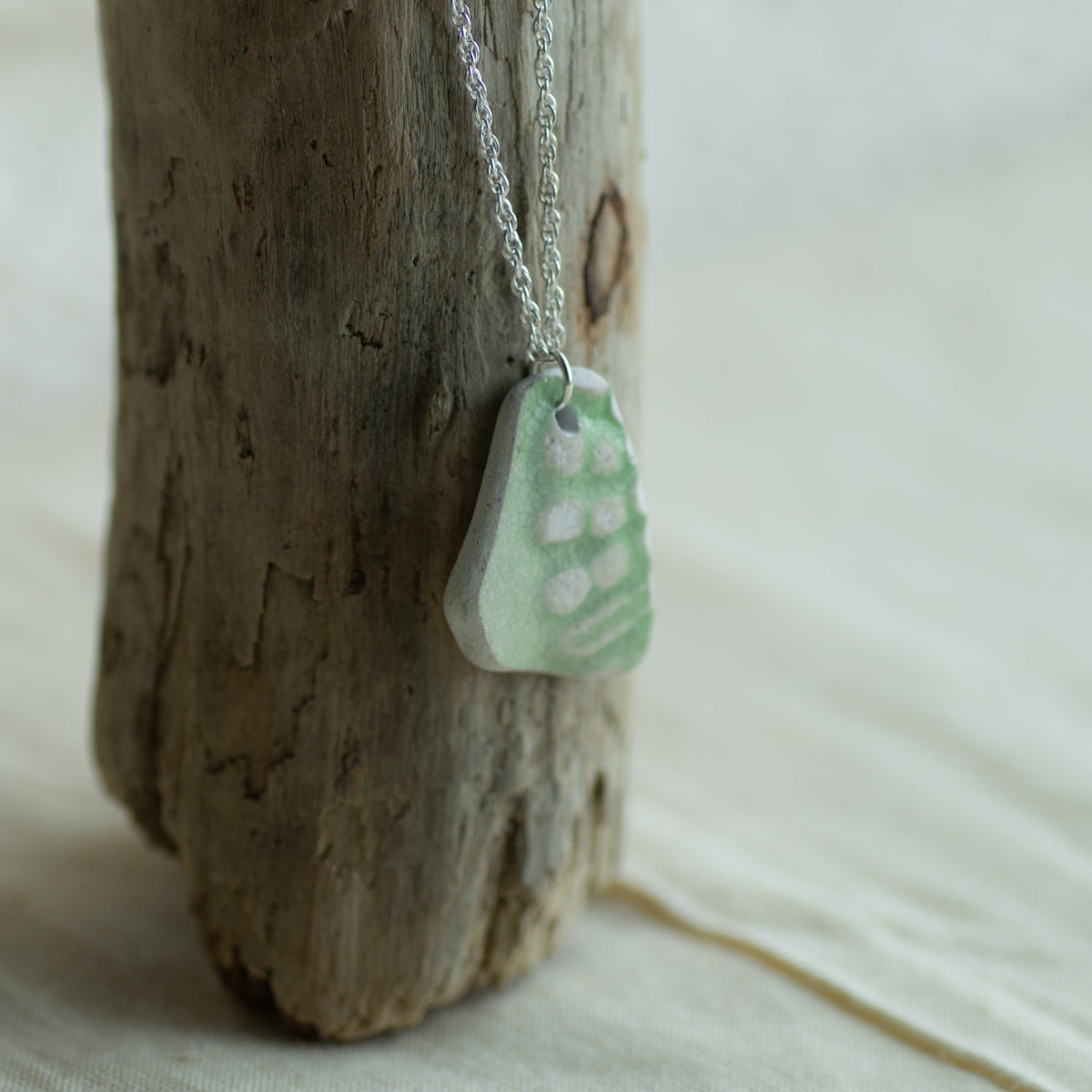 Green Pottery Sherd Sterling Silver Necklace
