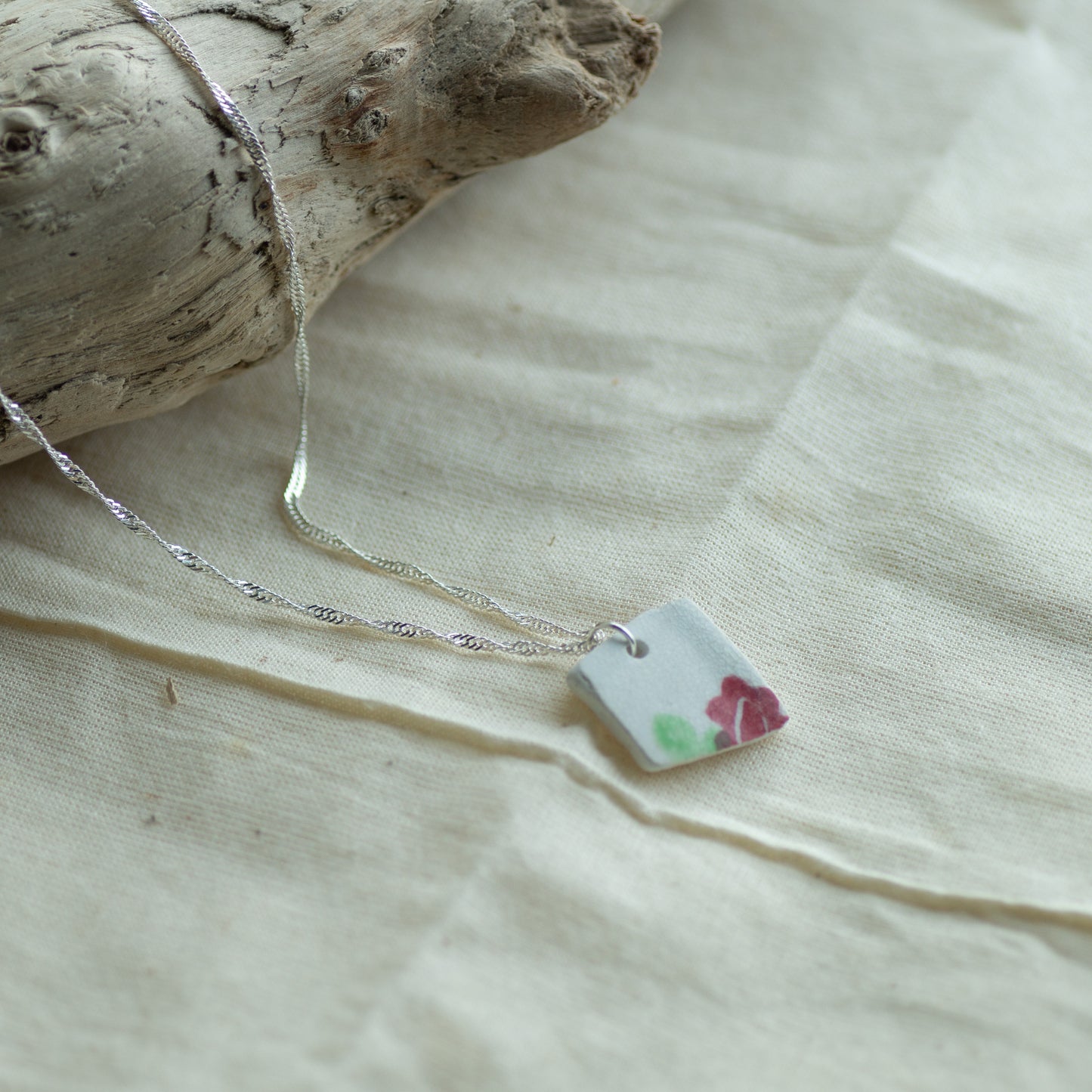 Floral Pottery Sherd Sterling Silver Necklace