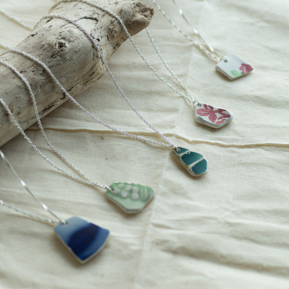 Teal Pottery Sherd Sterling Silver Necklace