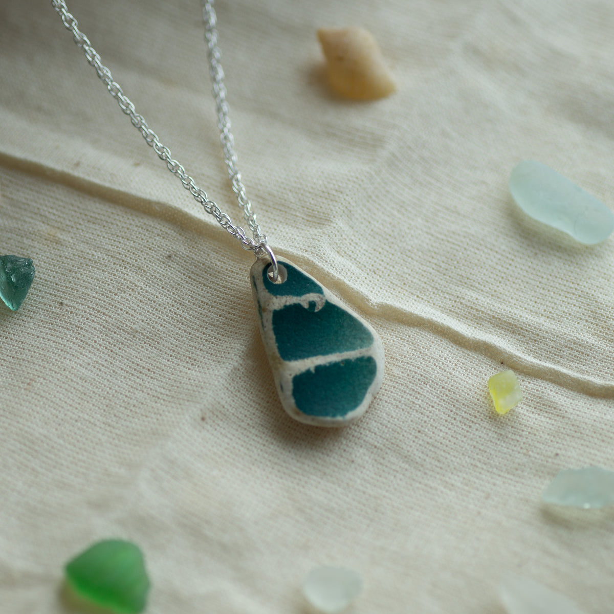 Teal Pottery Sherd Sterling Silver Necklace