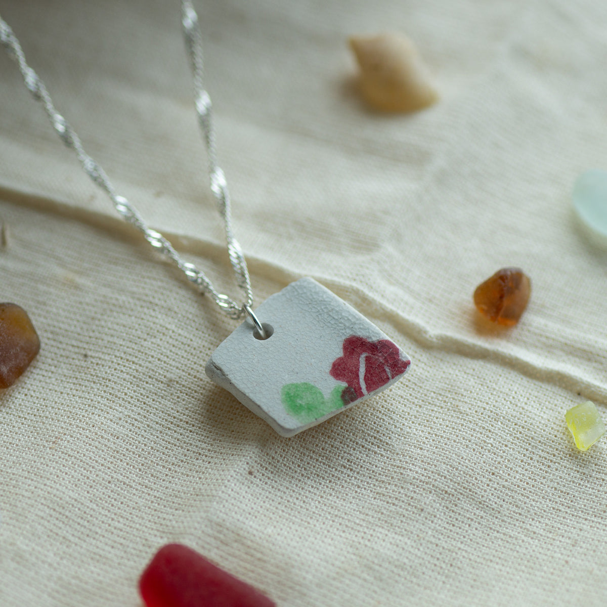 Floral Pottery Sherd Sterling Silver Necklace