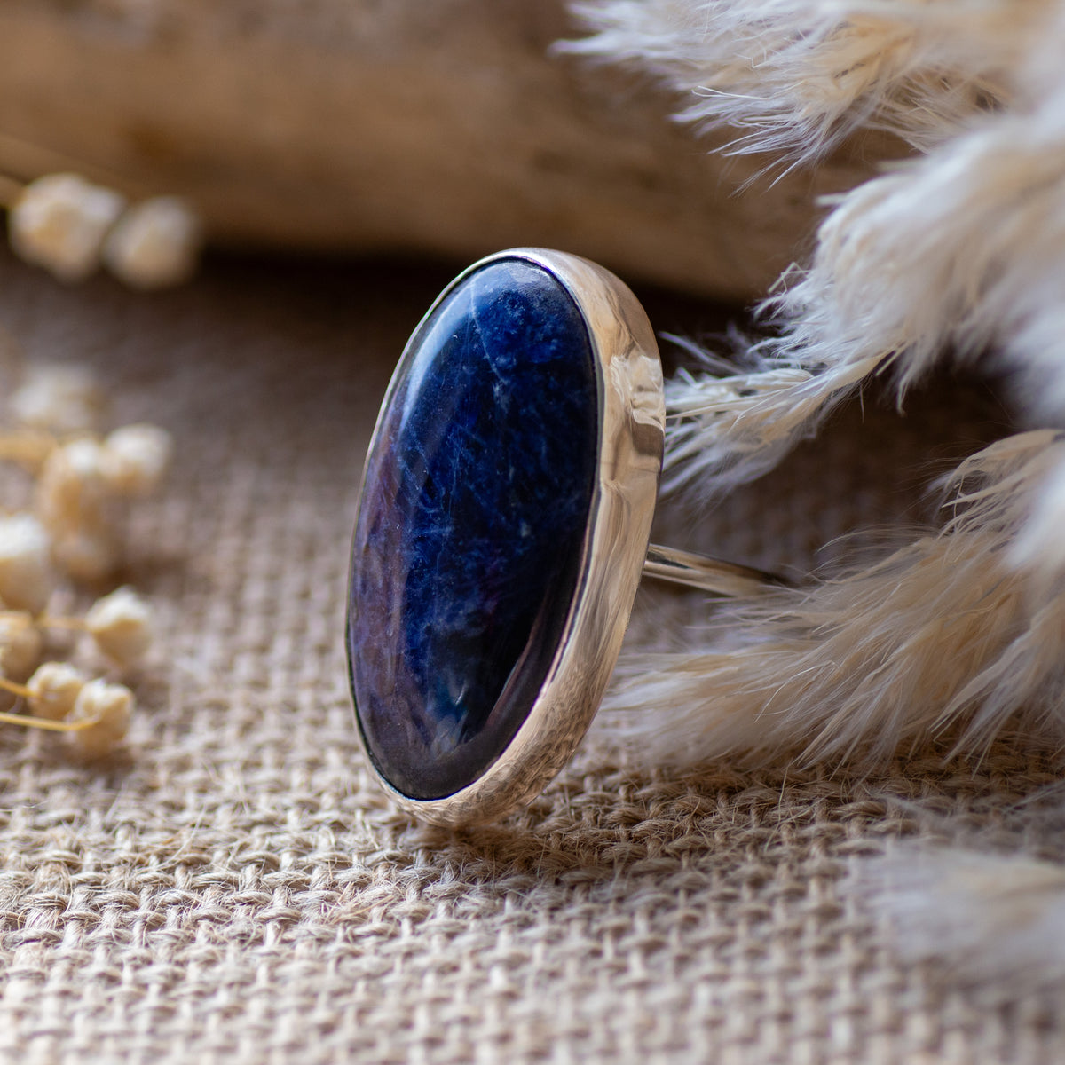 Chunky Sodalite Sterling Silver Ring, Size R