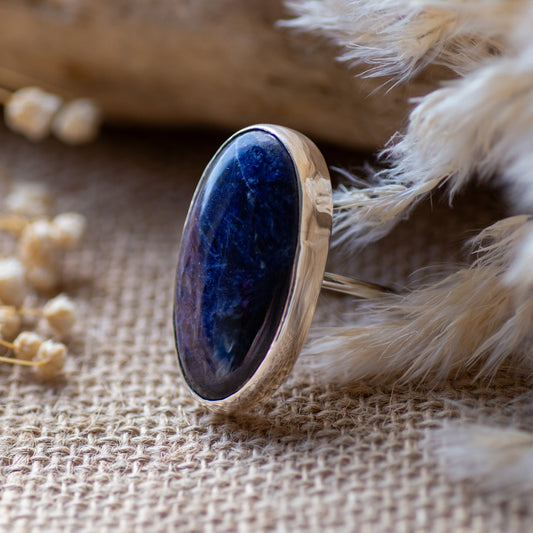 Chunky Sodalite Sterling Silver Ring, Size R