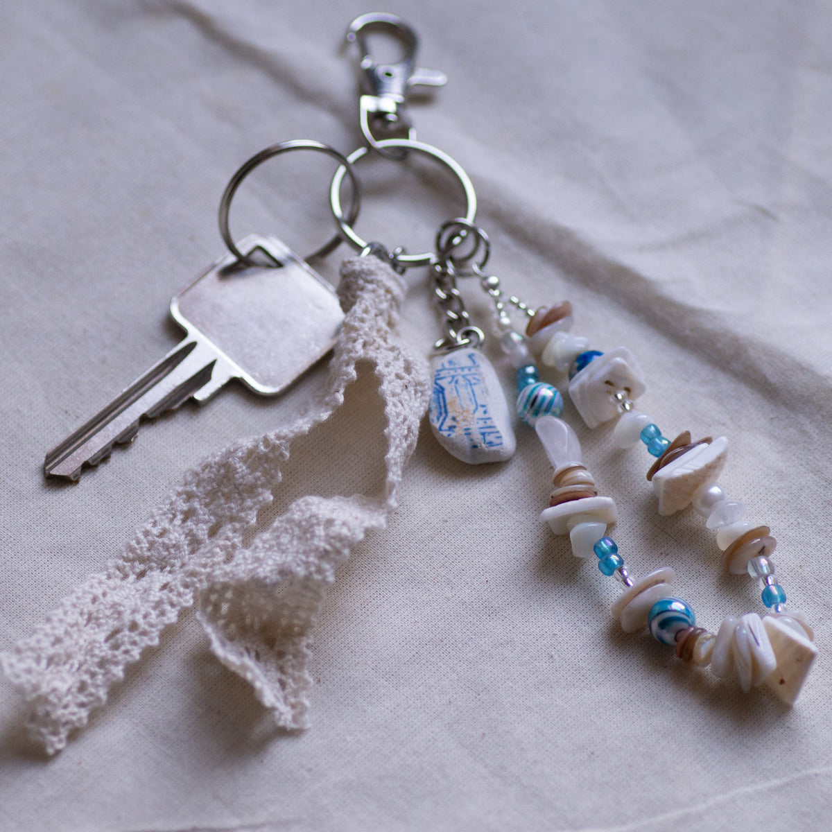 Blue Pattern Pottery Bag Charm