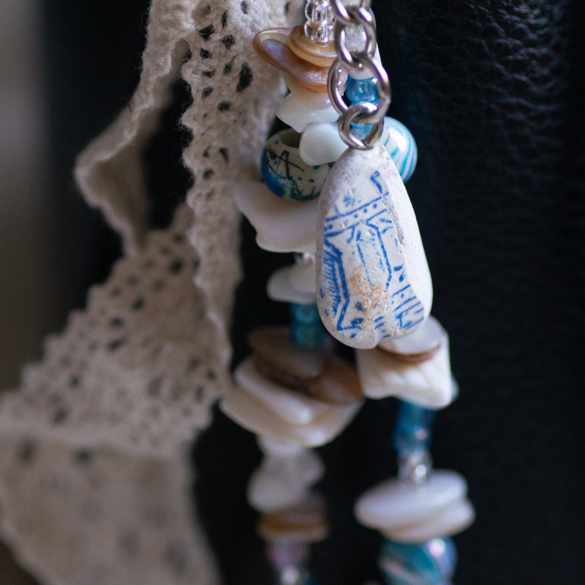 Blue Pattern Pottery Bag Charm