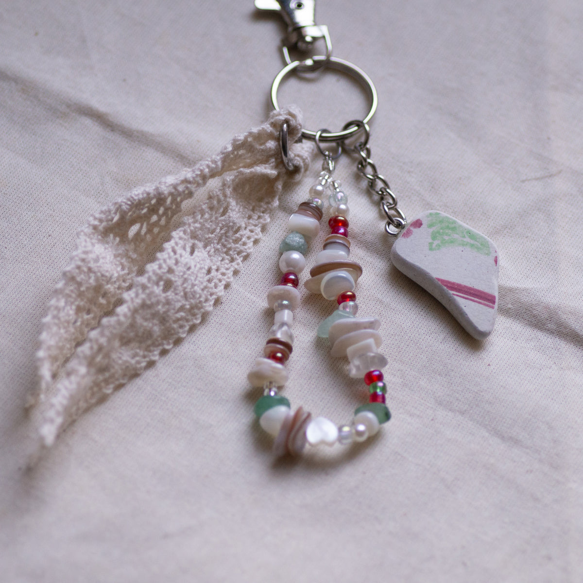 Red & Green Pottery Bag Charm