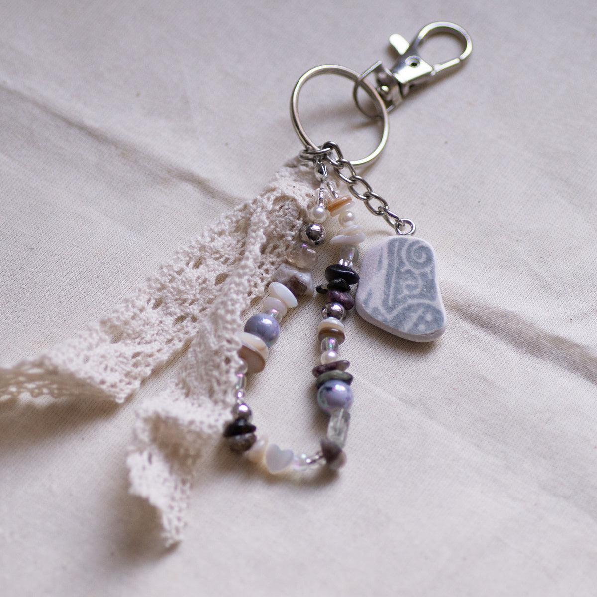 Grey Pattern Pottery Bag Charm