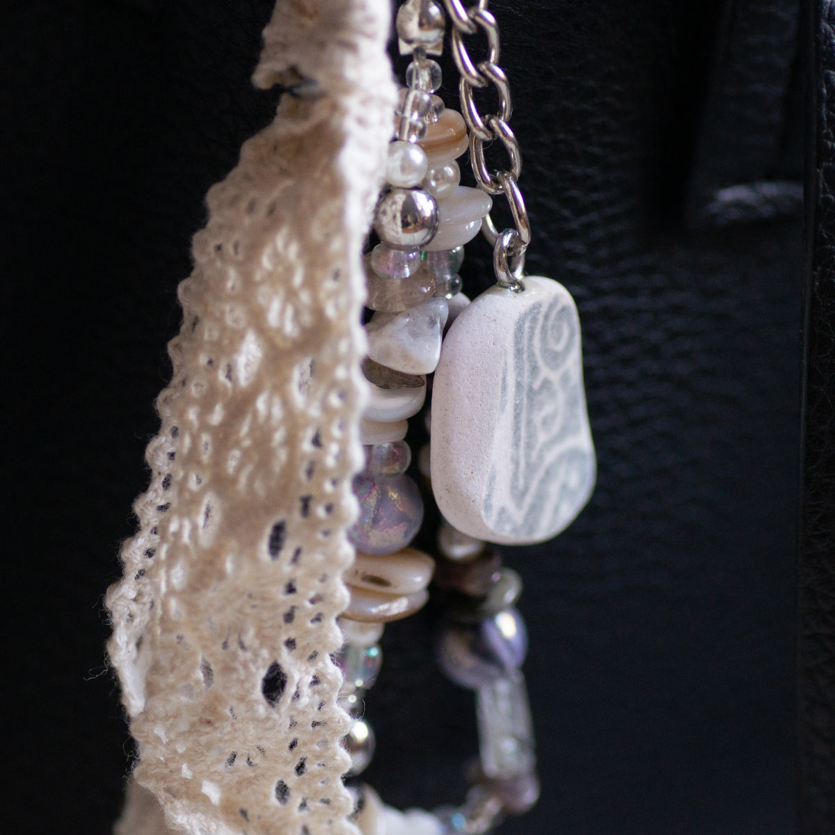 Grey Pattern Pottery Bag Charm