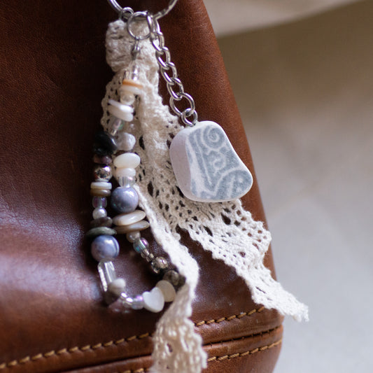 Grey Pattern Pottery Bag Charm