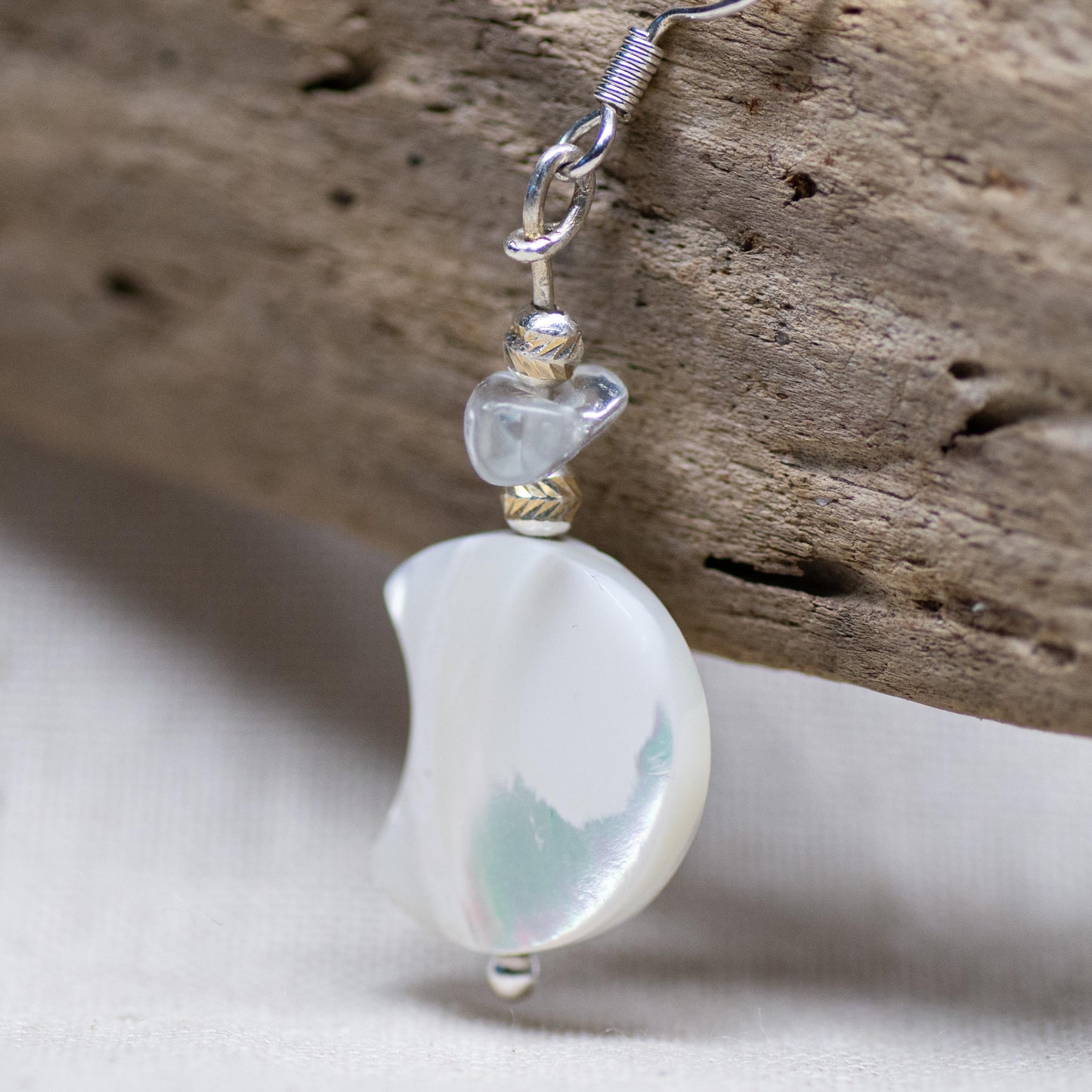 Mother of Pearl Crescent Moon Drop Earrings
