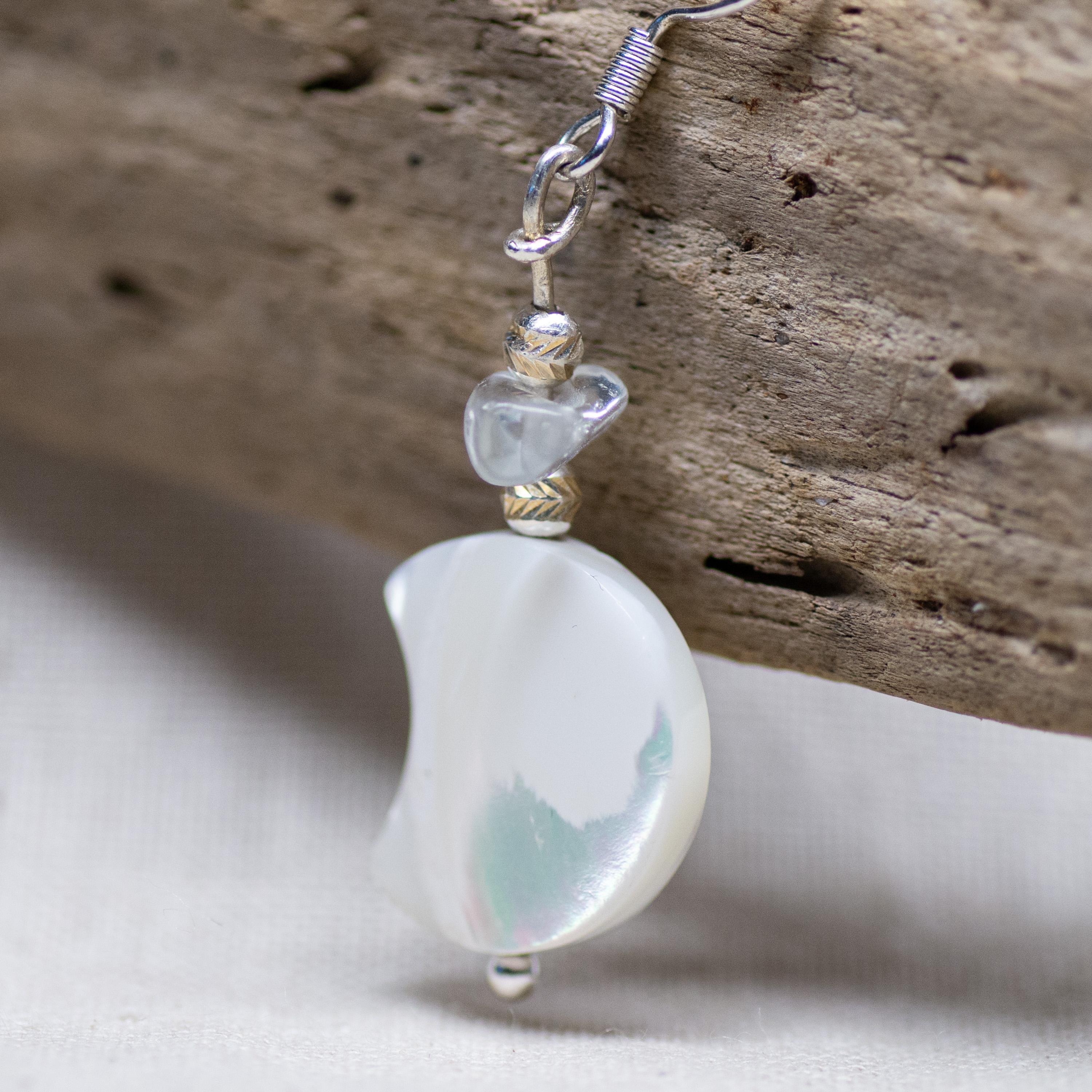 Mother of Pearl Crescent Moon Drop Earrings
