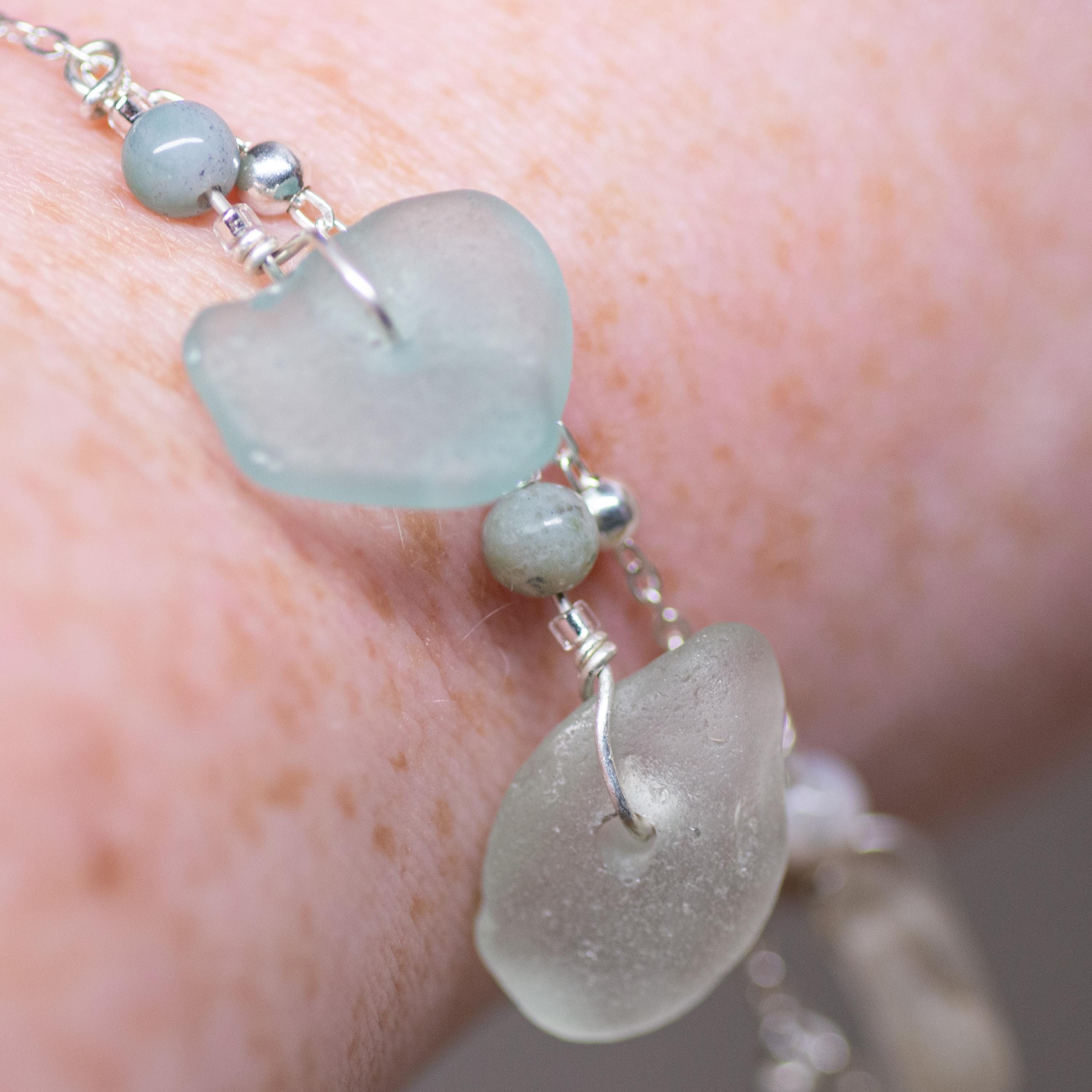 Sea Glass and Indian Agate Charm Bracelet