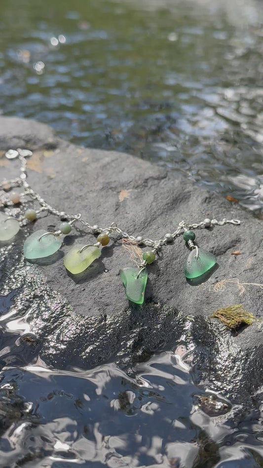 Sea Glass and Indian Agate Charm Bracelet